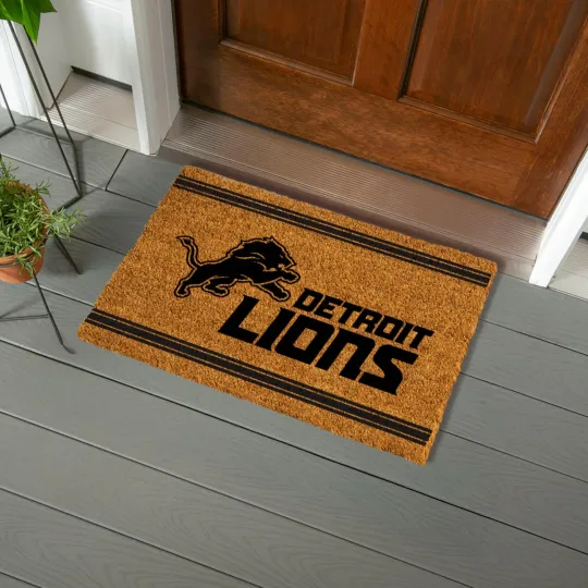 football Detroit Lions Natural Coir Door Mat, Indoor and Outdoor Entryway, 28 x 16...