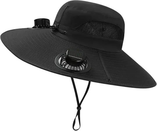 Wide Brim Sun Hat with Fan for Outdoor
