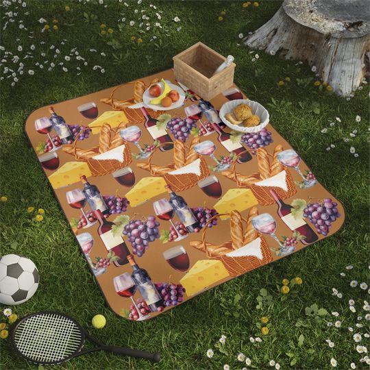 Wine & Cheese Picnic Mat , Outdoor Mat for Summer Gatherings, Ideal for Romantic Dates, Festivals, Camping Trips, Ideal Gift