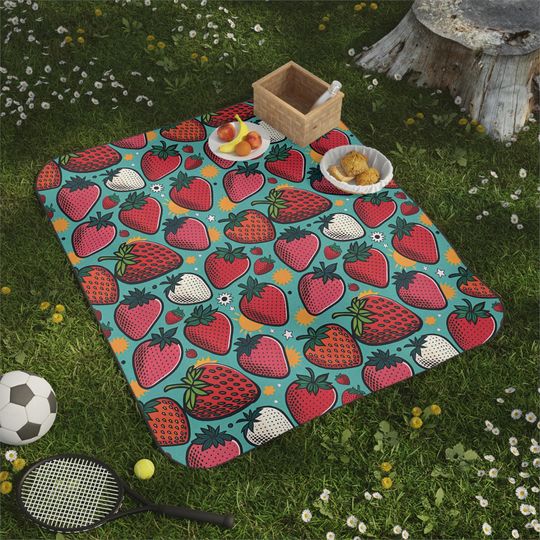 Strawberry Picnic Mat - Retro Pop Art Berry Throw, Colorful Summer Mat , Cottagecore Fruit Decor, Fun Outdoor Gift, Vibrant Picnic