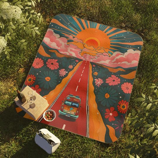 Vibrant Road Trip Picnic Mat :  Boho Camping Mat
