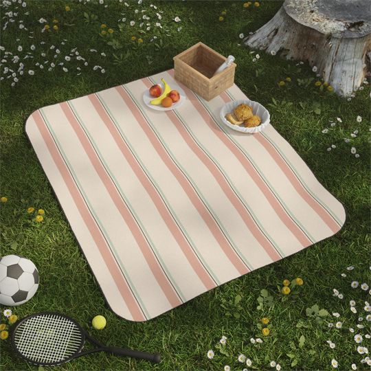 Cream, Apricot, Pistachio & Cocoa Striped Picnic Mat, Neutral Decor, Park Beach Camping, Gift