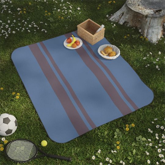 Slate Blue & Plum Striped Picnic Mat, Timeless Coastal Preppy Park, Beach, Camping, Gift