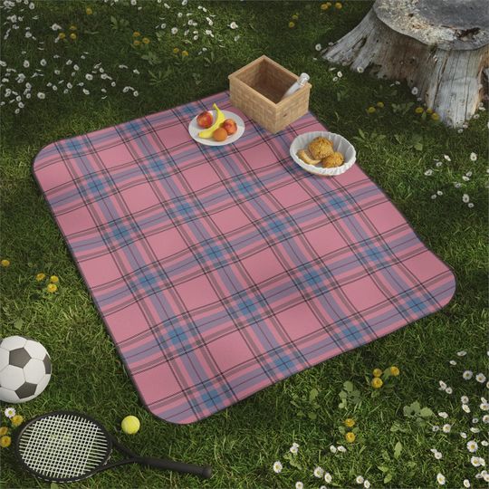 Dusty Pink, Slate Blue, Plum Gray & Charcoal Plaid Picnic Mat, Game Day, Park, Beach, Camping, Gift