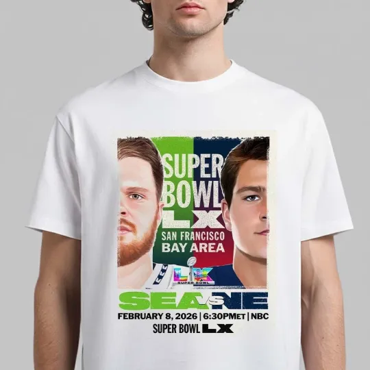 Discover Super Bo.wl LX 2026 San Francisco Matchup Seahawk vs Patriot Feb 8 2026 T-shirt