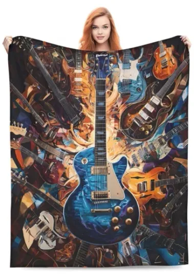 Discover Music Guitar Throw Blanket Soft Cozy Warm Fuzzy Plush Fleece Blanket