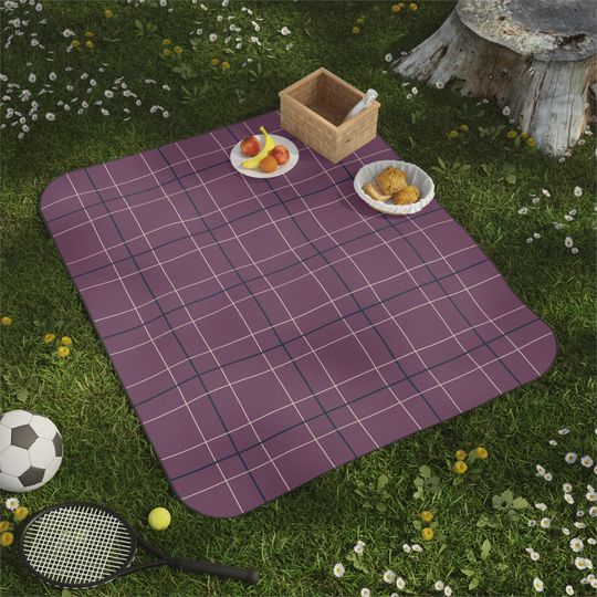 Plum, Navy & Cream Lattice Picnic Mat, Outdoor Classic Academic Preppy Park Beach Concert Camping Mat, Tailgate Gift