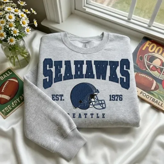 Seattle Seahawks Football EST 1976 ash color crewneck sweatshirt