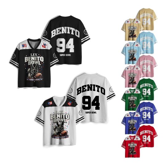 Discover Personalized Puerto Rico Team Jersey Benito 94 Football Jersey Benito Bowl Bad Bunny Shirt V-Neck Mesh Jersey Sports Shirt Gift for Fans
