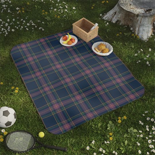 Navy, Green, Plum, Yellow Plaid Picnic Mat , Water-Resistant Outdoor Mat , Modern Preppy Park, Beach, Camping, Gift