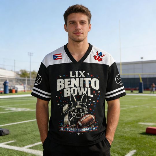 Custom Bad Bunny Benito Bowl 2026 Football Jersey for Men Women Kid Personalized Name & Number Football Shirt Gift for Football Fans