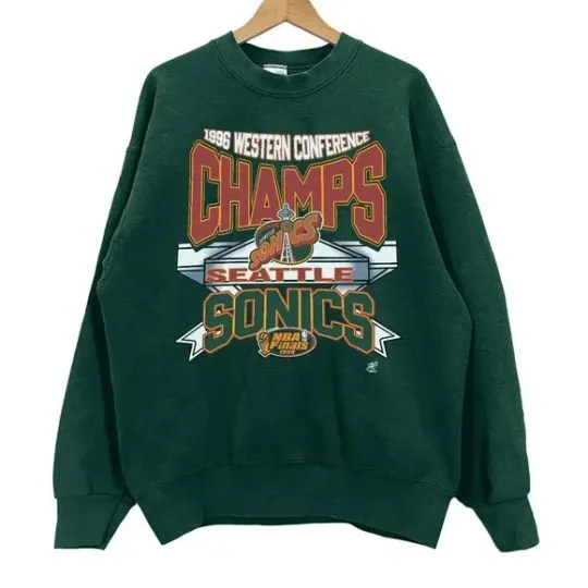 Discover Seattle Supersonics Basketball Sweatshirt 1996 Western Conference Champs