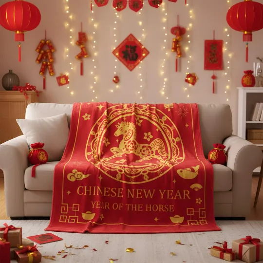 Discover Chinese New Year of The Horse 2026 Gifts Blanket 51 x 59'' Flannel Soft Blank.