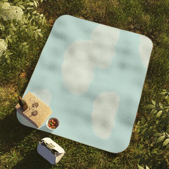Blue Sky Cloud Picnic Mats| Fleece Outdoor Mat with Carry Strap & Water-Resistant Back
