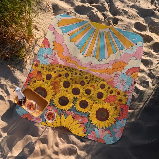 Retro Sunflower Picnic Mats, Boho Outdoor Mats, Camping Mat, Summer Party Accessory, Festival Essential