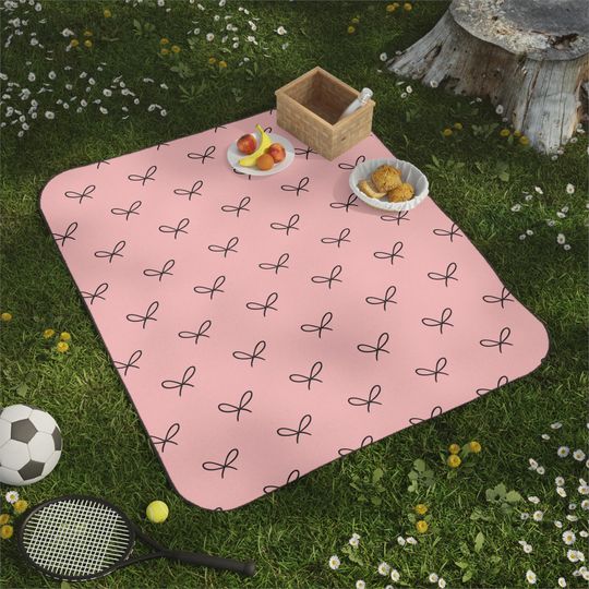 Pink Bow Pattern Picnic Mats | Cute Ribbon Print Outdoor Mat