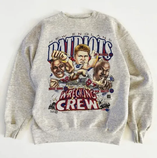 Discover New England Patriots Reprint football Football 1995 Wrecking Crew Sweatshirt
