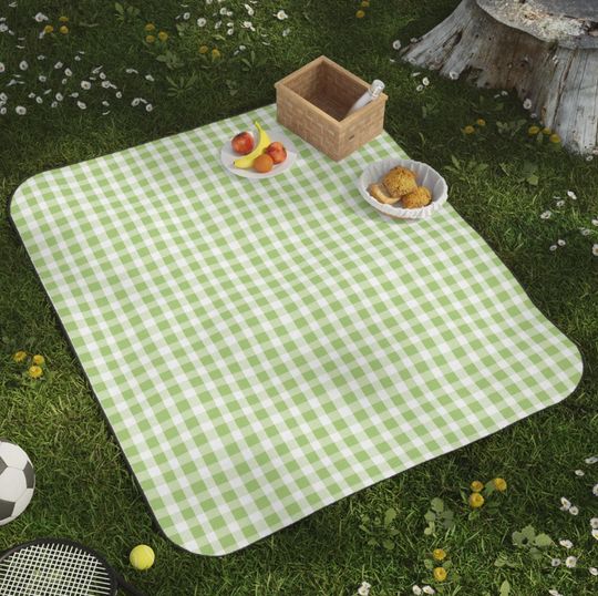 Green Picnic Mats, Green Gingham Woven Picnic Mats, Camping Mats