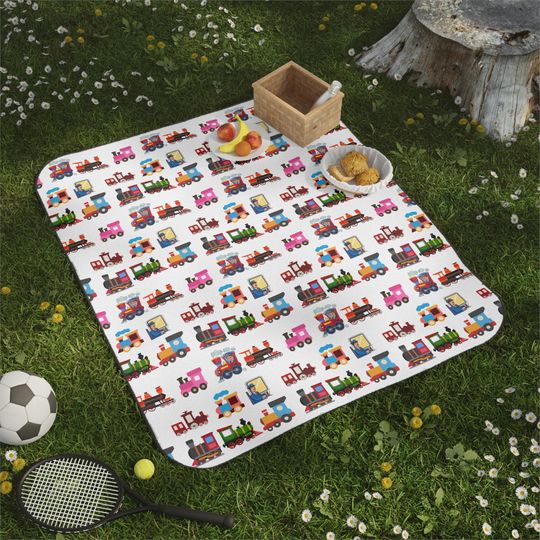 Colorful Toy Train Pattern Picnic Mat