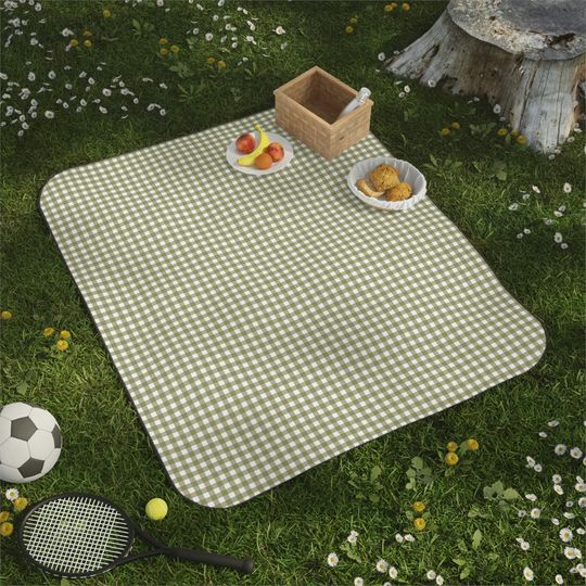 Sage Green Gingham Picnic Matsl Vintage Themed Picnic Matsl Rainbow Picnic
