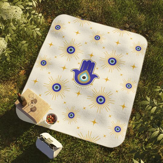 Evil Eye Hamsa Hand Picnic Mats: Boho Beach Mat