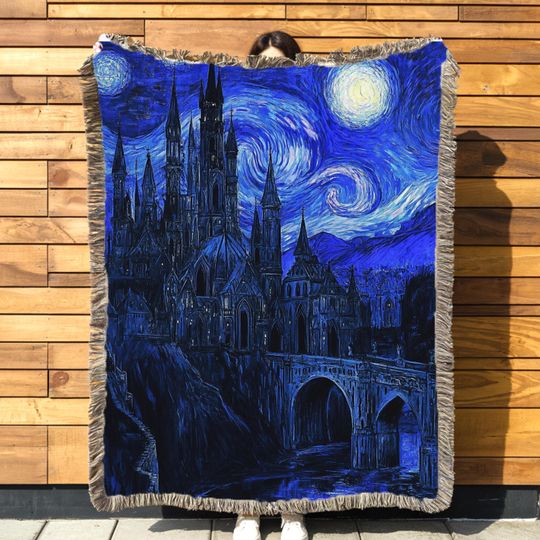 Gothic Castle Van Gogh Style Painting Woven Tapestry Dark Academia Aesthetic Vincent Van Gogh Woven Blanket Throw Art Lover Teacher Gift