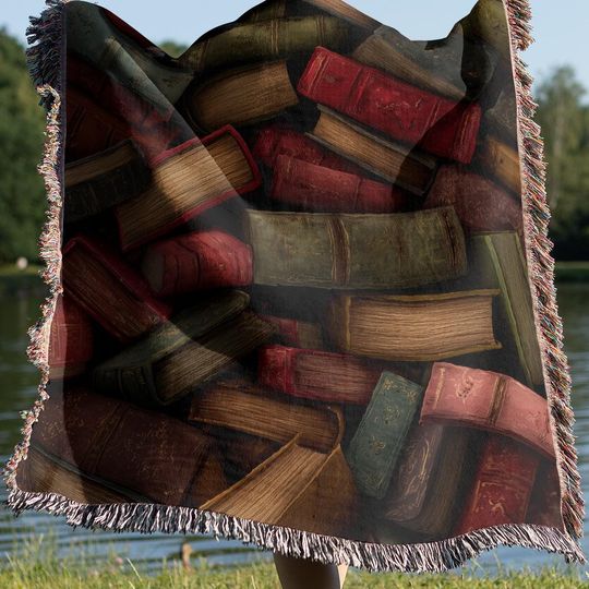 Old Books Heaven Woven Blanket, Ancient Gothic Library Tapestry, Goblincore Booklover Throw
