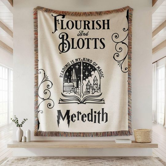 Discover Personalized Vintage Wizard Book Shop Throw Woven Blanket Gift, Wizarding School House Blanket, Wizard World Gift, Wizard Bookish Blanket
