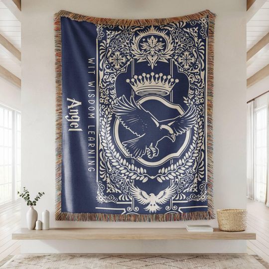 Discover Vintage Personalized Name Wizarding School Eagle House Woven Blanket, Custom Name Wizard House Blanket, Wizard World Gift Woven Blanket
