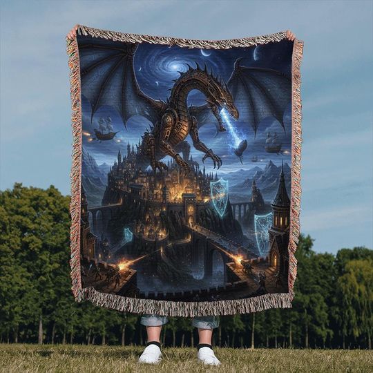 Magical Phoenix Griffin Woven Blanket, Ancient Library Spellbook Throw, Mythical Bird Wall Tapestry, Wizard Academy Decor Scholar Gift