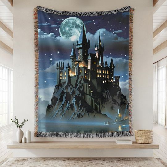 Wizard School Castle Large Tapestry, Fantasy Bookish Tapestry Blanket, Gothic Academia Woven Wall Hanging Magic Castlecore Book Blanket Gift