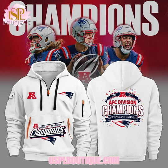 New England Patriots 2026 AFC Division Champions White Quarter Zip Hoodie