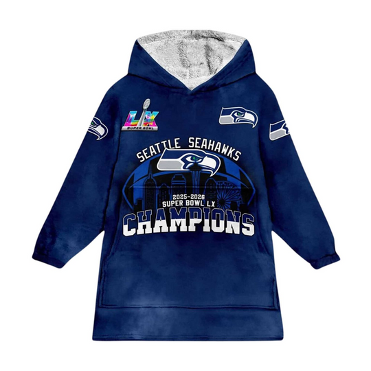 Seahawks Bowl LX Champions 2025 2026 Blanket Hoodie
