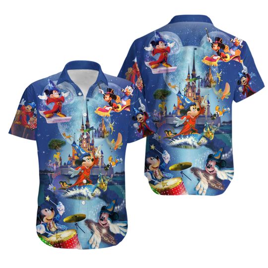 Mickey Magic Kingdom Hawaiian Shirt, Disney Castle Fantasia Shirt, Sorcerer Mickey Button Shirt, Family Vacation Gift