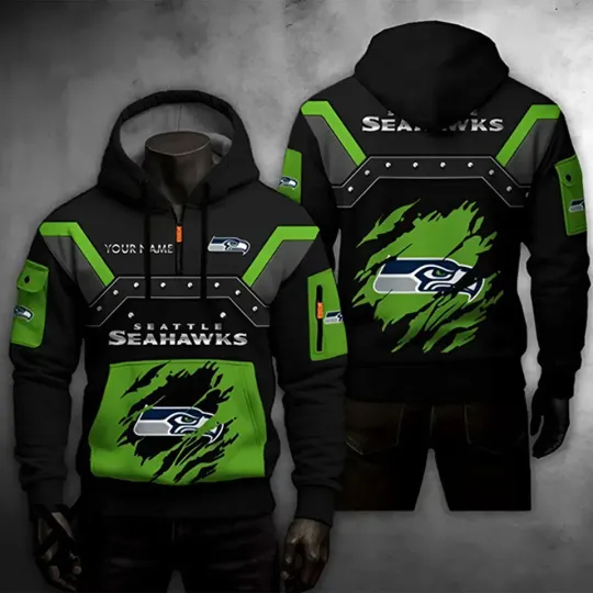 Discover Seattle Seahawk Half Zip Hoodie, Football Team Tactical Hoodie, Football Fan Custom Gift