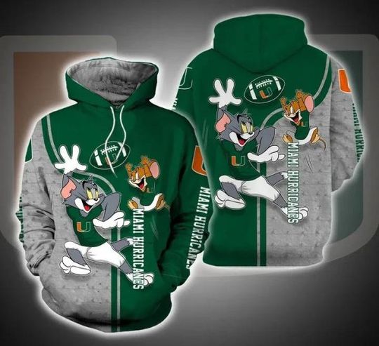 Tom and Jerry Play Football For Miamii Hurricaness 3D Hoodie