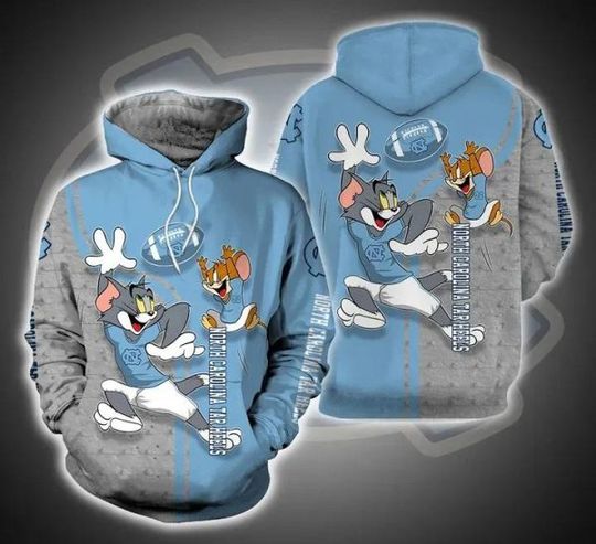 Tom and Jerry Play Football For North Carolina Tar Heels 3D Hoodie