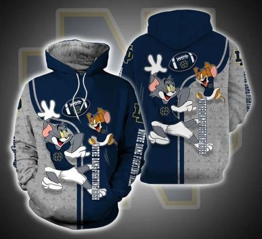 Tom and Jerry Play Football For ND Fighting Irish 3D Hoodie