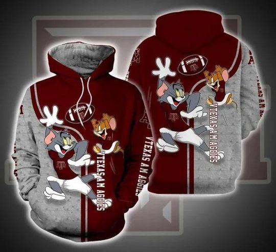 Tom and Jerry Play Football For Texas A&M Aggies 3D Hoodie, NCAA Football Gifts
