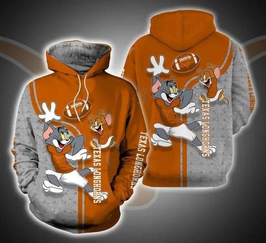 Tom and Jerry Play Football For Texas Longhorns 3D Hoodie