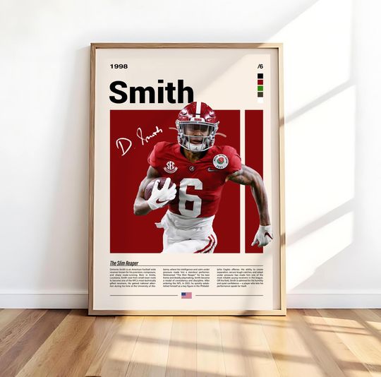 Discover DeVonta Smith GOAT Poster - Motivational Football Wall Art - Eagles Champion Sports Decor