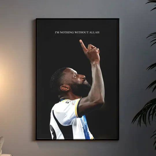Discover Antonio Rüdiger Inspirational Football Poster – Faith & Focus Satin Print