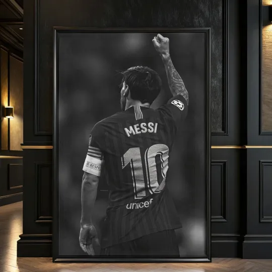 Discover Timeless Messi Satin Print – Bold Black & White Poster for Home or Office