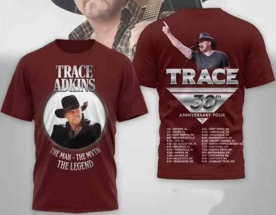 Discover Trace Adkins 30th Anniversary Tour 2026 Polyester T Shirt Size S-5XL
