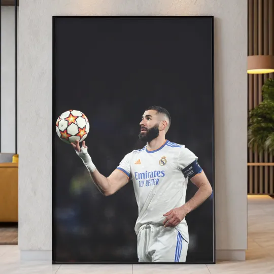 Discover Karim Benzema Champion Moment – Satin Soccer Poster for Bold Sports Decor