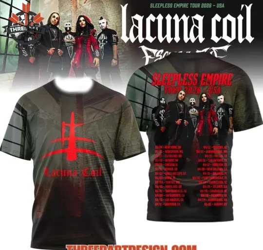 Discover Lacuna Coil Sleepless Empire Tour 2026 USA 3D T-Shirt