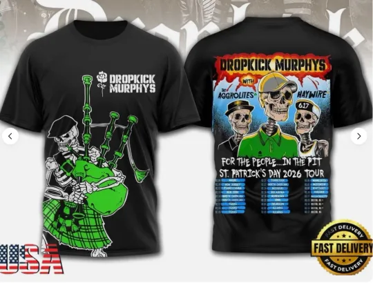 Discover Dropkick Murphys ST.Patrick's Day 2026 Tour 3D T-Shirt AOP
