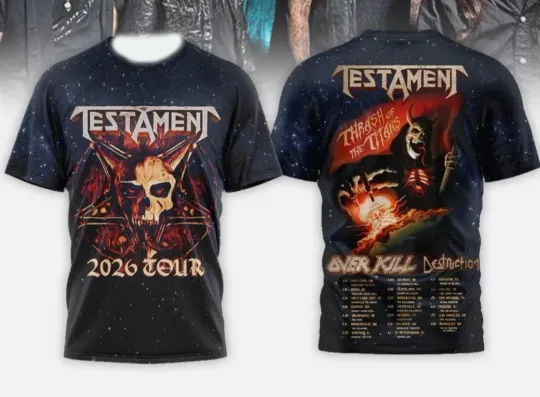 Discover Testament 2026 Tour Thrash Of The Titans World Tour AOP T-Shirt