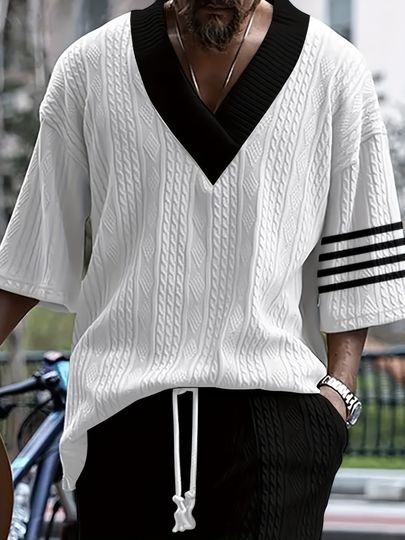 Men's V-Neck Casual Summer Set with T-Shirt and Shorts