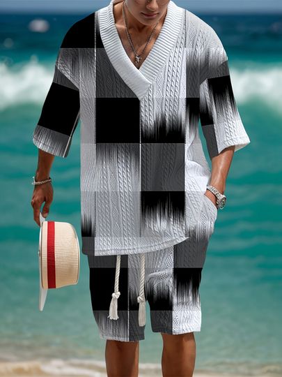 Summer Men's V-Neck Casual Shorts Set